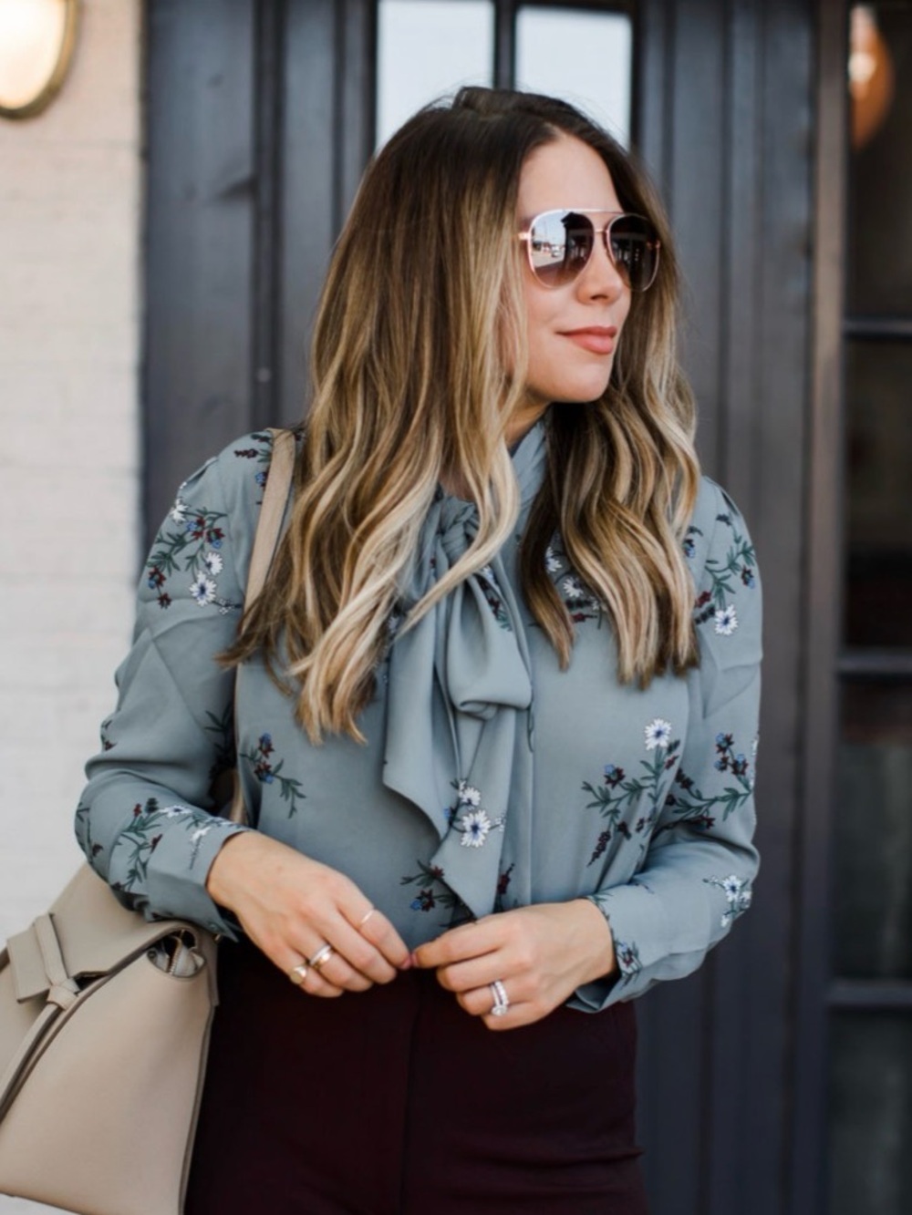 Ann Taylor Medium Floral Bow Neck Blouse